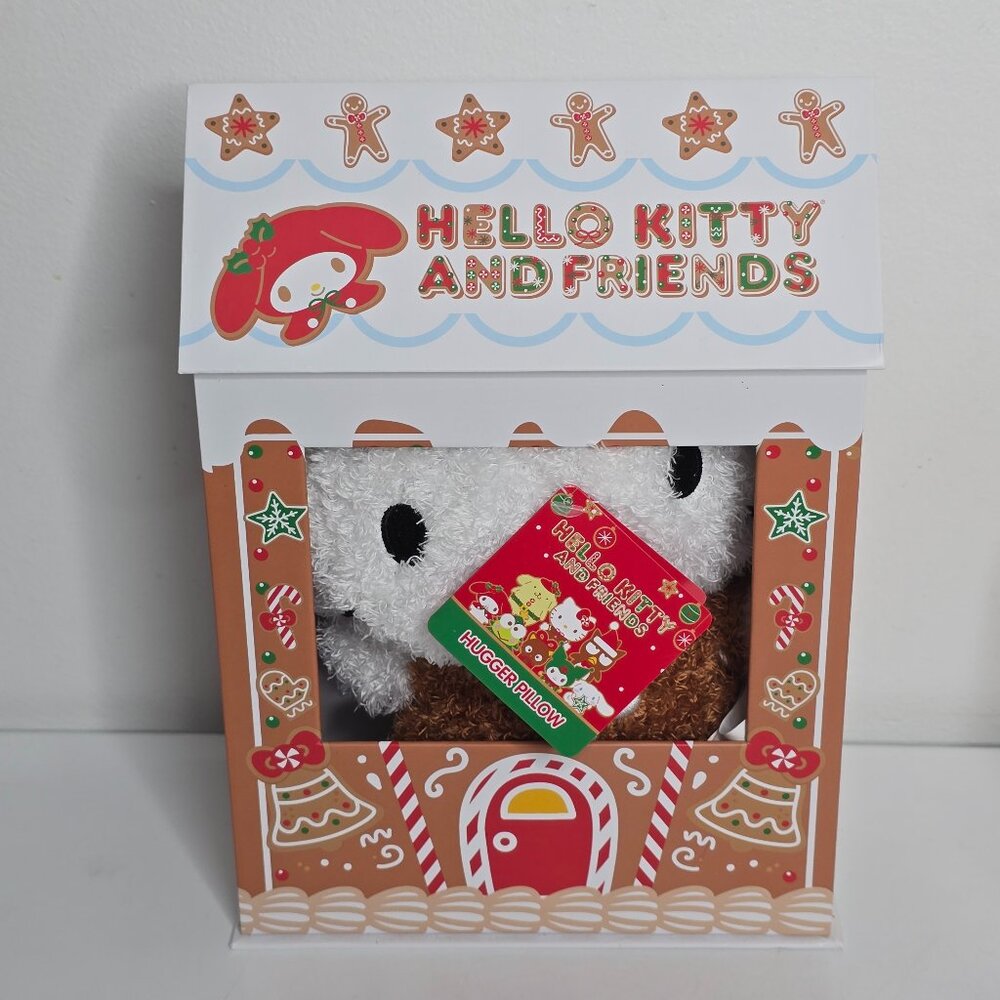 Hello Kitty Gingerbread Plush‎ Hugger Pillow Sanrio 2024 NEW Polka Dot Bow